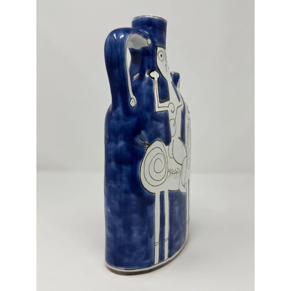 Desimone Hand-Painted Blue & White Ceramic Art Pottery Pitcher Figural
